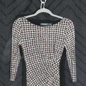 Ralph Lauren Black & White Houndstooth Ruched Panel Dress - Size S